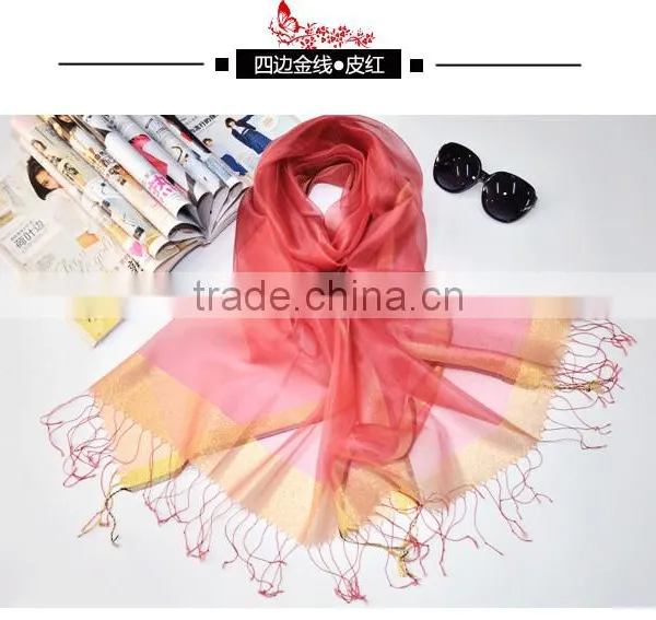 2017 Latest Fashion Organza Scarves Two Layer Silk Scarf Best Selling for Ladies Silk Scarf Hijab Caps photo-2