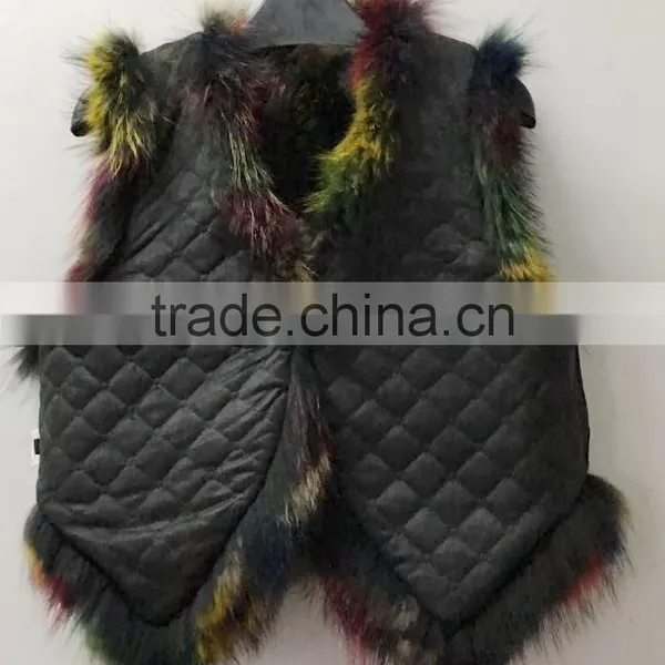 YR1025 Women Fashion Unique Fancy Color Real Raccoon Wholeskin Fur Vest photo-3