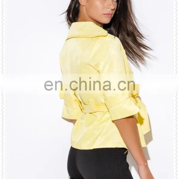 High Quality Lady Yellow Double Breasted Half Sleeve Jacket Nepal Low Price photo-5