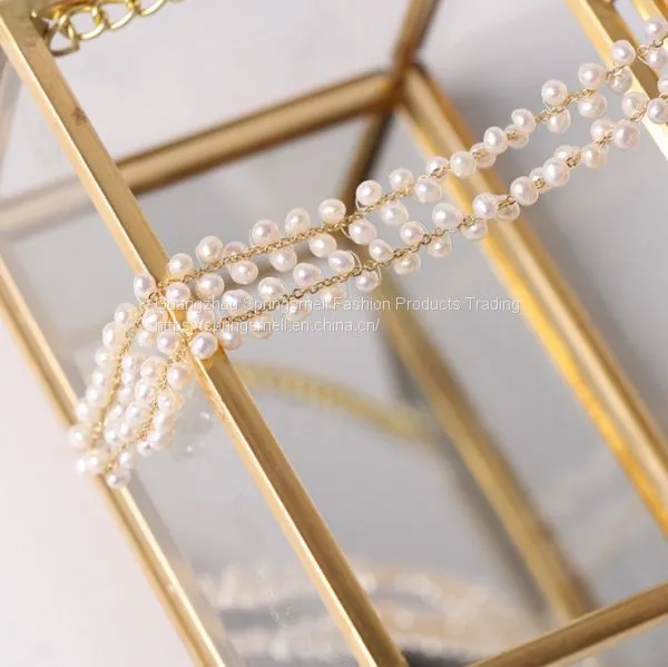 Wholesale Handmade Pearl Necklace 14K Gold 3-4mm Natural Freshwater Pearl Necklace Bracelet Jewelry Sets photo-5