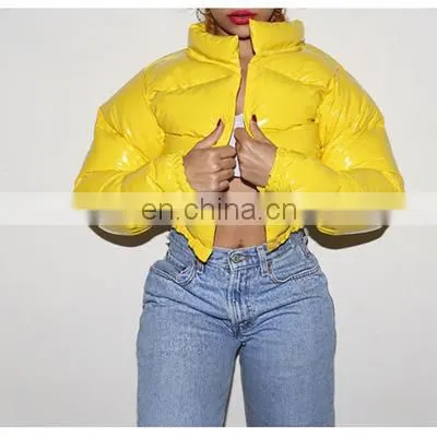 Hot 2020 Women Winter Bright Metal Short PU Jackets And Coats For Women photo-2