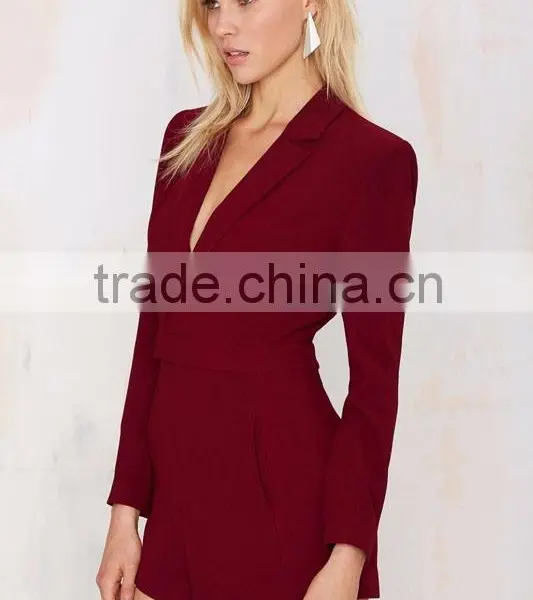 Low V-lapel Zip/hook Closures At Waist & Light Padding At Shoulders Suit Romper photo-3
