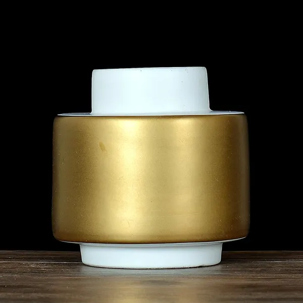 European Electroplate Gold Stripe White Jingdezhen Ceramic Vase For Showroom Decor photo-2