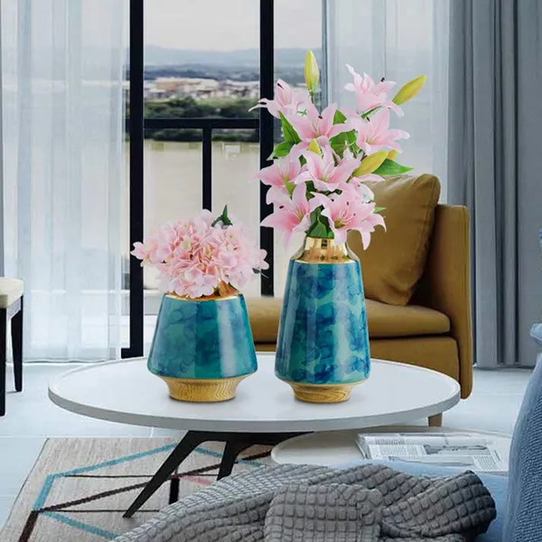 Fashion Wide Mouth European Light Luxury Jingdezhen Blue Ceramic Vase For Indoor Decor photo-5