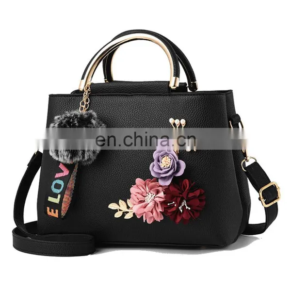 Women Bag Leather Handbag, Women Shoulder Bag Tote Flowers Shell A Main Femme Rivets Fur Ball Pendant Luxury Designer Ladies/ photo-4