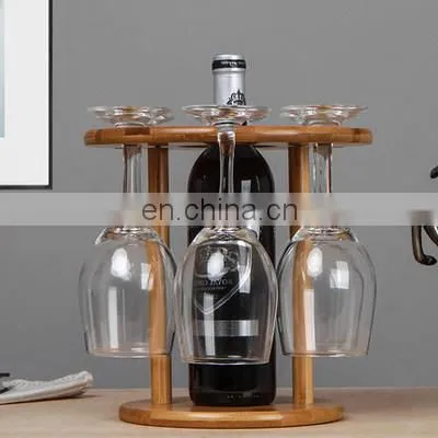 Detachable Bamboo Round Wine Bottle Holder Rack With Hanging Glasses Storage Set Wine Decorative Shelf Holder Display Storage photo-4