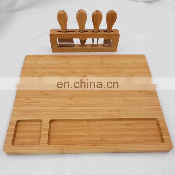 Premium Quality Bamboo Cheese Charcuterie Board Set With 4 Cutlery Set photo-4