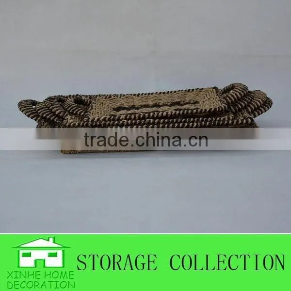 Set of 4 Rectangular Shape Handmade Seagrass Trays With Handle photo-2