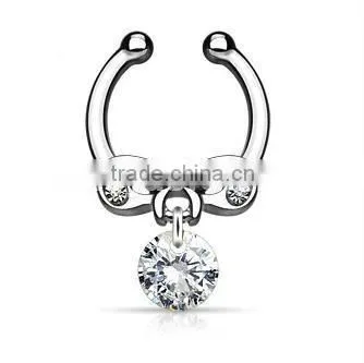 Bowknot Dangling Crystal 316L Surgical Steel Fake Septum Clicker Nose Piercing Body Jewelry photo-2