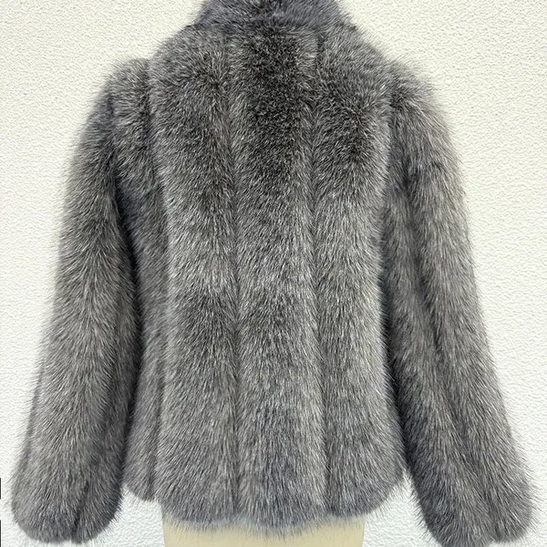 New Autumn and Winter Faux Fur Coat, Faux Fox Fur Patchwork Long-sleeved Overcoat, Loose and Thick Warm Top for Women photo-4