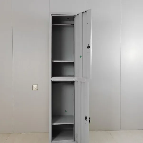 2 Doors Steel Clothes Locker Light Grey Two Layers Office Gym Metal Locker Cabinet With Lock photo-3