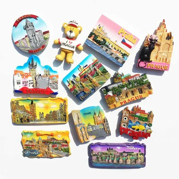 Wholesale Price Personalized Czech Republic Praha Prague Tourist Souvenirs Hand-Painted Custom 3D Poly Resin Polyresin Fridge Magnet Factory
