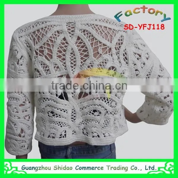 Sexy Knitted Hollow Girls Long Sleeve Crochet Embroidery Lace Top photo-3