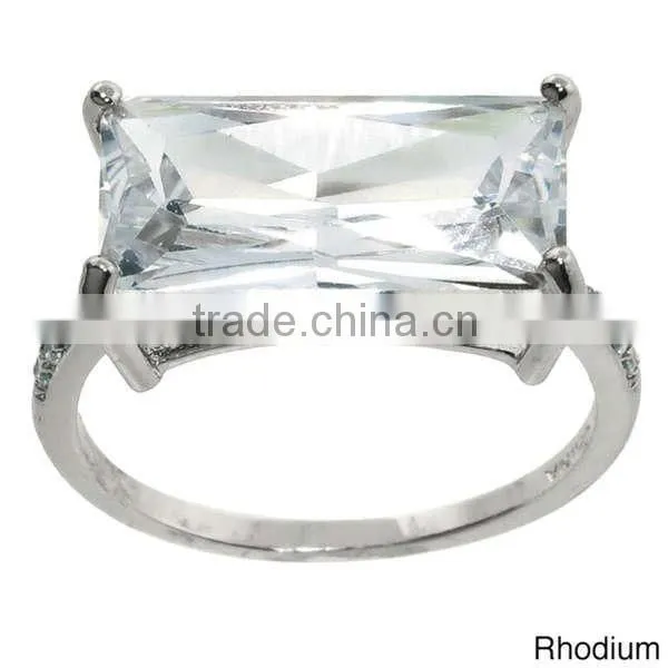 Fashion Sterling Silver Big White Emerald-cut Cubic Zirconia Statement Ring photo-3
