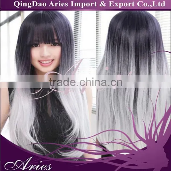 Gray Synthetic Wig Ombre Tone Color Black And Grey Heat Resistant Hair Lace Front Wigs photo-3