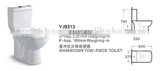 YJ9313 Bathroom Ceramics P-trap S-trap Two Pcs Toilet /WC/Water Closet