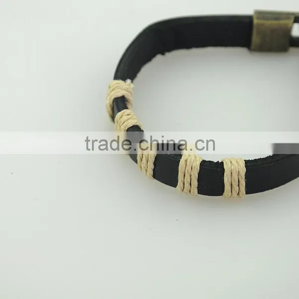 Customized Anti Brass Wire Black Leather Mens Bracelet photo-2