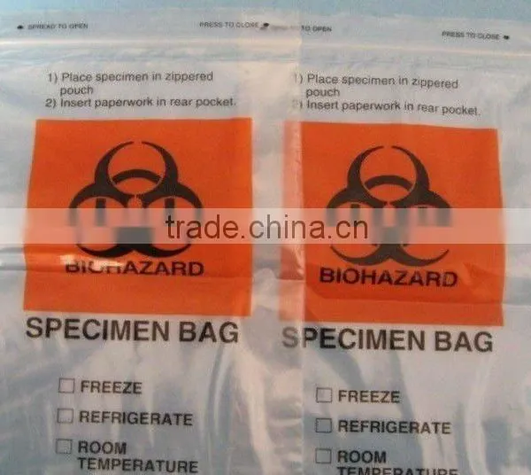 High Quality Plastic Zip Lock Biohazard Specimen Bags