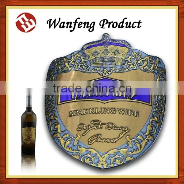 First grade quality bottle metal labels printing,wine bottle label metal factory