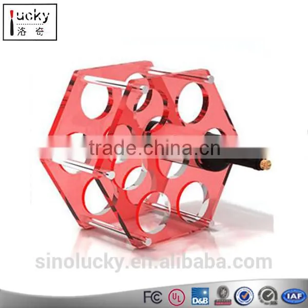 Acrylic 6 Sides Wine Bottle Rack Display for 7 Bottles Wine Display Stand