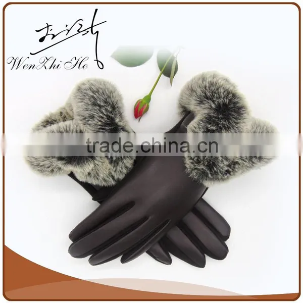 PU Leather Hand Gloves/Mitten With Far photo-4