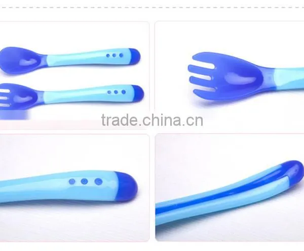High Quality Temperature Color Changing Silicone Feeding Spoon and Fork for Kids photo-2