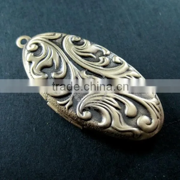 20x40mm Vintage Style Flower Engraved Antiqued Bronze Brass Oval Photo Locket Pendant Charm DIY Supplies 1121045 photo-2