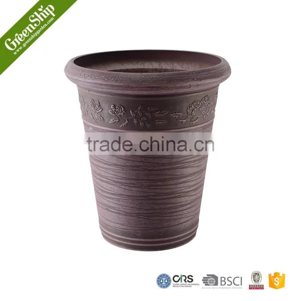 Lightweight Plastic UV Protection Round Coloful Wood Stone Garden Pot photo-6