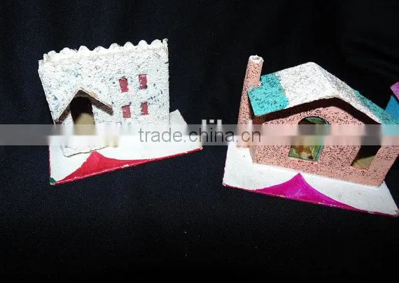 1950s Set of 3 Mica Christmas Houses (One Church) photo-3