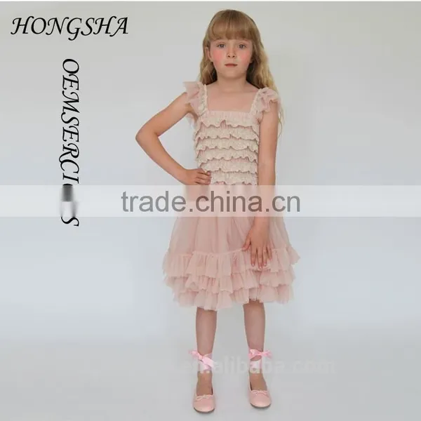 Blush Pink Ballroom Lace Tulle Dress Removable Overskirt Baby Girl Wedding Bridemaid Dress HSD7835 photo-4