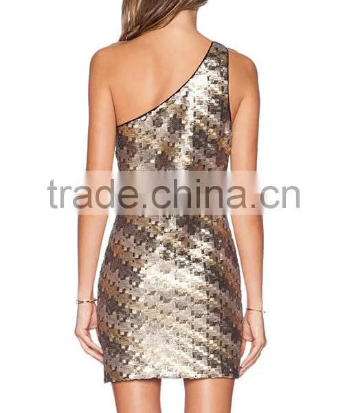 2015 Women's One-shoulder Paillette Brief Paragraph Sleeveless Backless Evening Dress HSD482121 photo-4