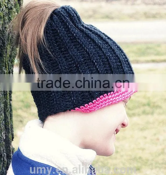 Bun Beanie Running Ponytail Toque Hat photo-3