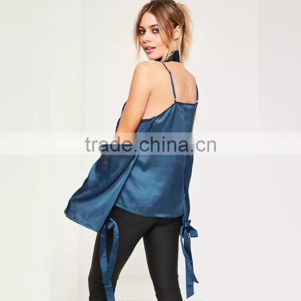 Stylish Sweet Girl Blouses Cold Shoulder Long Sleeve Satin Tops photo-2