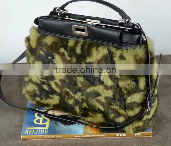 Handmade Lady Bag Leather Tote Bag For Women, Rabbit Fur Lady Handbag photo-2