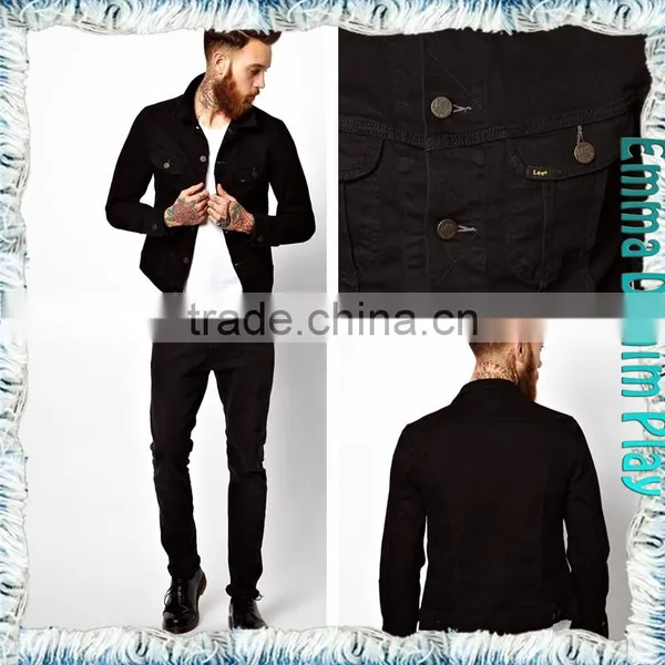 Mens Casual Slim Black Denim Vogue Short Coats With Copper Button photo-4