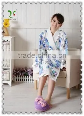 Reactive Printed Shawl Collar Bathrobe Morning Gown-woman photo-2