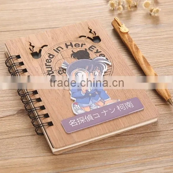 High Quality Japan Detective Conan Anime Wood Cover Cute Notebook photo-4