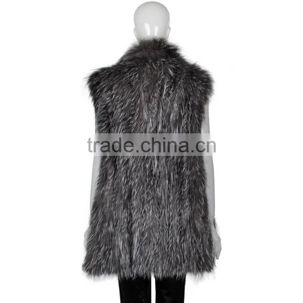 YR620 Top Quality Fashion Fur Women Silver Fox Fur Knit Waistcoat photo-3