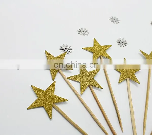 Gold Glitter Stars Cupcake Topper Birthday Party Cake Decorations photo-3
