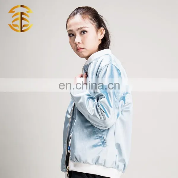China Manufacturer Custom Blue Velvet Sublimation Bomber Jacket photo-3