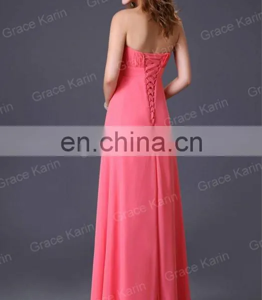 Grace Karin Sexy Strapless Backless Chiffon Long Bridesmaid Dresses CL3133-1 photo-3