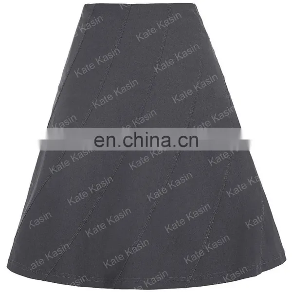 Kate Kasin Multi Panel Scallop Seam High Stretchy Dark Grey A-Line Skirt KK000291-2 photo-3