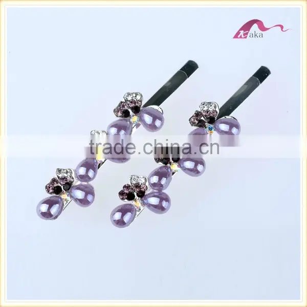 New Arrival Bottom Price Multi Colors Elegant Hair Grips Metal Crystal Decorated Bowknot Ceramic Beads Hair Clips For Girls Gift photo-4
