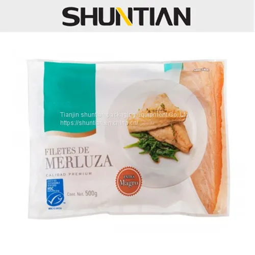Frozen HAKE FISH FILLETS Bag Chinese Factory Manufacture Customized 3 Side Seal Nylon Packing Bag/nylon Retort Pouch for Chicken With Tear Notch