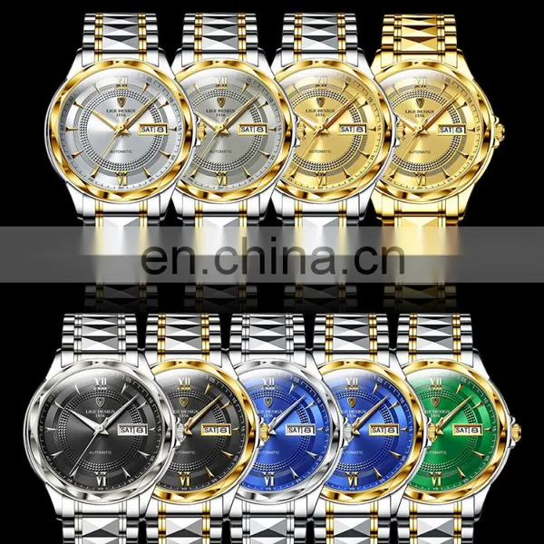 LIGE 6809 Mens Automatic Mechanical Watches 100m Waterproof Date Clock Diving Wristwatch Stainless Steel Watch photo-3