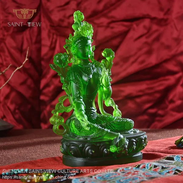 Factory Wholesale Liuli Jade Buddha Statue Green Tara Five Size photo-4