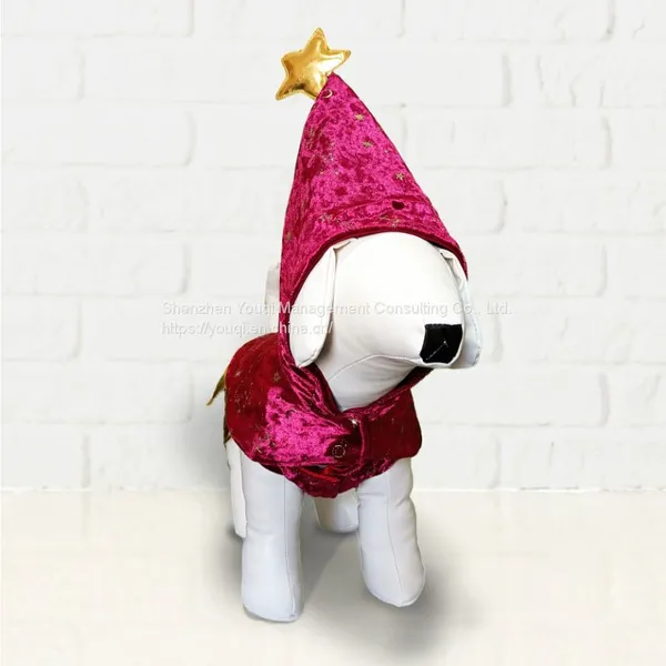 Wholesale Dog Dress Red/ Golden Star Cloak Dog Clothes/ Diamond Velvet Red Dog Clothes photo-2