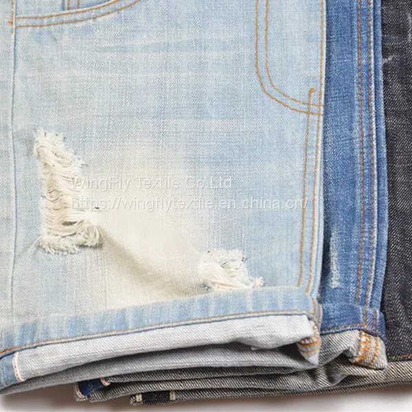 14.3oz Cotton Slub Right Twill Stretch Selvedge Denim With Deep Indigo for Men W38703