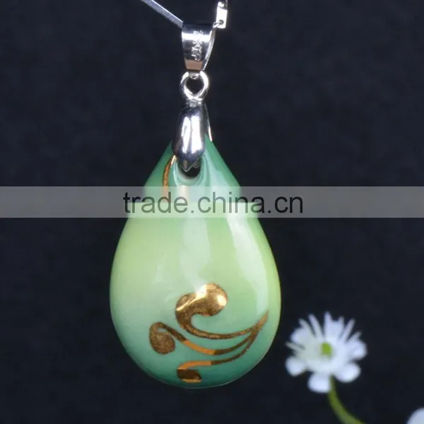 Elegant Glazed Ceramic Flower Rain Drop Pendant Necklace photo-3