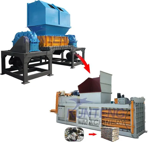 Heavy Medical Waste Household Waste Cardboard Box Waste Dual Axis Shredder and Hydraulic Garbage Baler